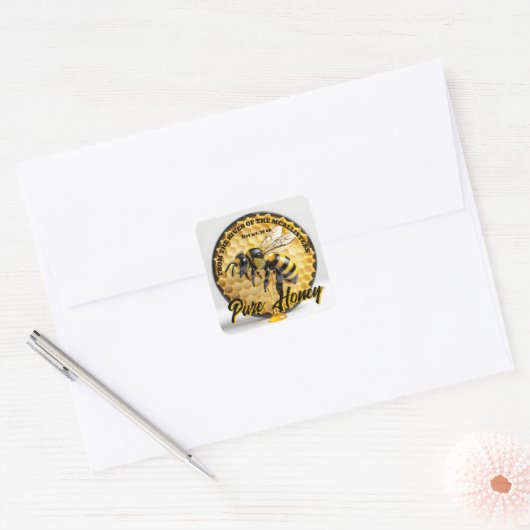 Rustic Realistic Honey Bee & Honeycomb Apiary Jar Vierkante Sticker (Envelop)