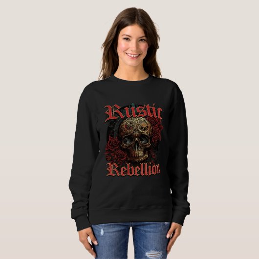 Rustic Rebellion Steampunk Goth Skull Red Rosed Gr Trui (Voorkant volledig)