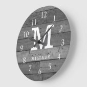 Rustic Reclam Geheel hout Naam Monogram Gray Grote Klok (Hoek)