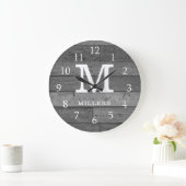 Rustic Reclam Geheel hout Naam Monogram Gray Grote Klok (Huis)