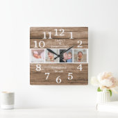 Rustic Reclam Wood 4 Fotoserie Citaat Vierkante Klok (Huis)