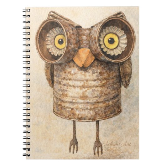 Rustic Recycled Owl Watercolor Art Notitieboek (Voorkant)