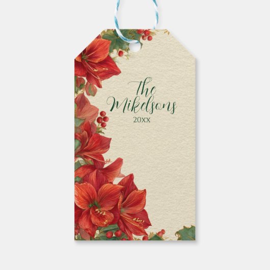 Rustic Red Amaryllis Christmas Cadeaulabel (Achterkant)