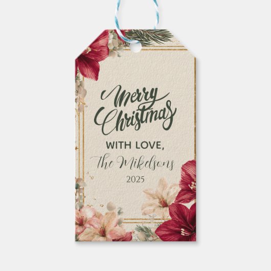 Rustic Red Amaryllis Christmas Cadeaulabel (Voorkant)