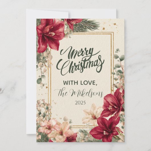 Rustic Red Amaryllis Christmas Feestdagenkaart (Voorkant)