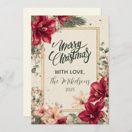 Rustic Red Amaryllis Christmas Feestdagenkaart (Voorkant / Achterkant)