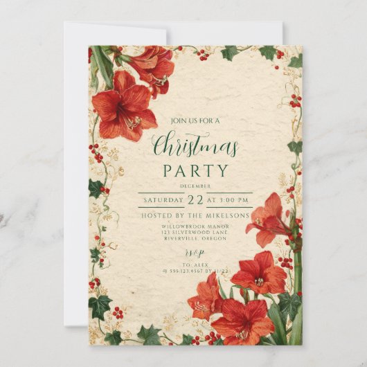 Rustic Red Amaryllis Christmas Kaart (Voorkant)