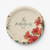 Rustic Red Amaryllis Christmas Papieren Bordje (Voorkant)