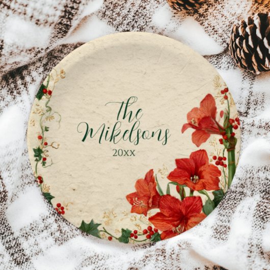 Rustic Red Amaryllis Christmas Papieren Bordje