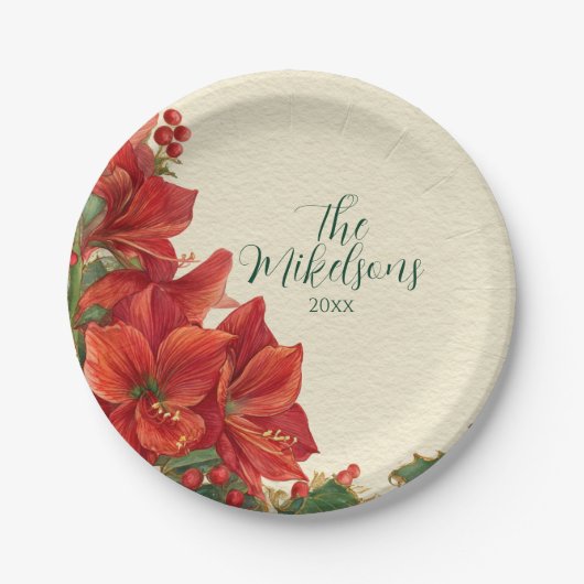 Rustic Red Amaryllis Christmas Papieren Bordje (Voorkant)