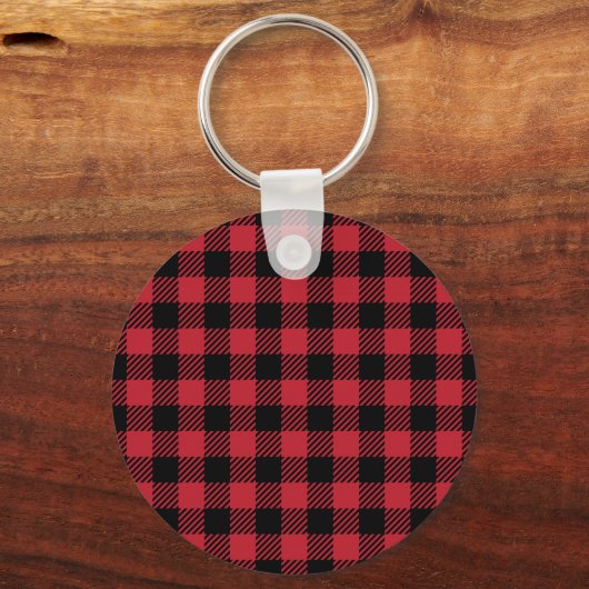 Rustic Red and Black Buffalo Plaid Flannel Sleutelhanger (Achterkant)