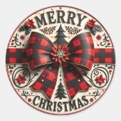 Rustic Red and Black Plaid Bow Christmas Holiday  Ronde Sticker (Voorkant)