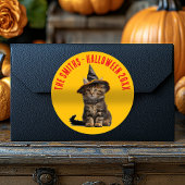 Rustic Red And Orange Kitten Witch Halloween Ronde Sticker