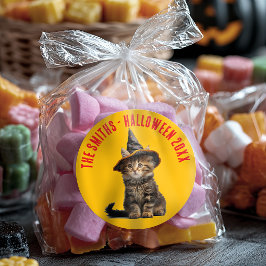 Rustic Red And Orange Kitten Witch Halloween Ronde Sticker