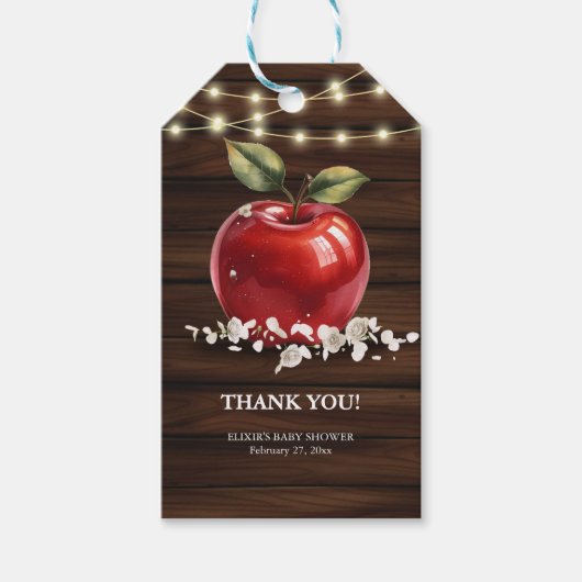 Rustic Red Apple Floral Baby shower Cadeaulabel (Voorkant)
