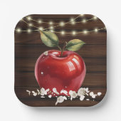 Rustic Red Apple Floral Baby shower Papieren Bordje (Voorkant)