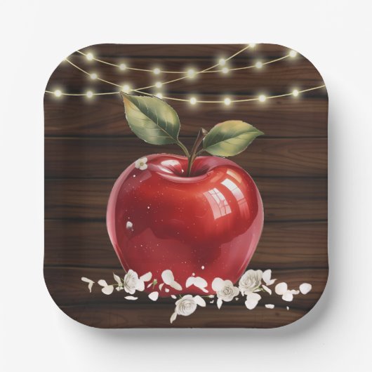 Rustic Red Apple Floral Baby shower Papieren Bordje (Voorkant)