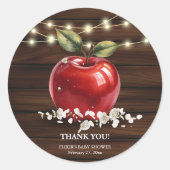Rustic Red Apple Floral Baby shower Ronde Sticker (Voorkant)