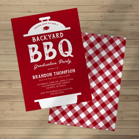Rustic Red Backyard BBQ Graduation Party Kaart