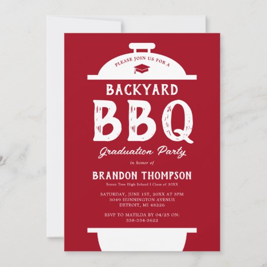Rustic Red Backyard BBQ Graduation Party Kaart (Voorkant)