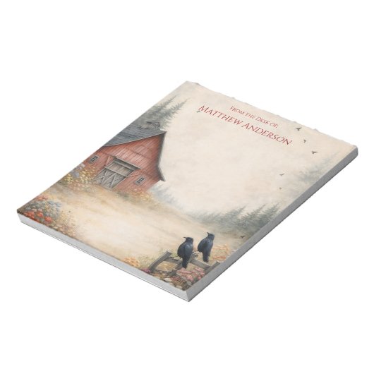 Rustic Red Barn and Crows Farm Scene | Notitieblok (Linkerzijde)