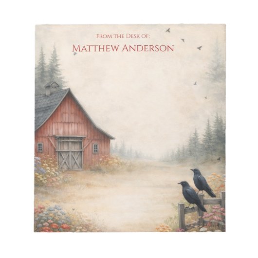 Rustic Red Barn and Crows Farm Scene |  Notitieblok (Voorkant)