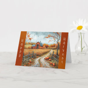 Rustic Red Barn Autumn Illustration Thanksgiving Kaart