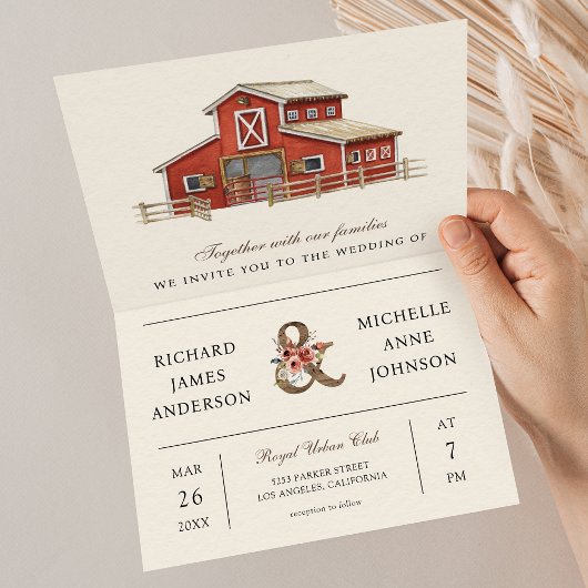 Rustic Red Barn Country Farm QR Code Wedding