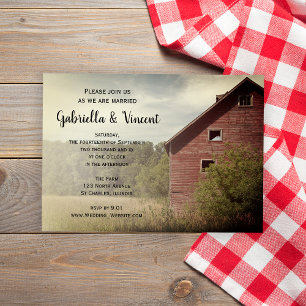 Rustic Red Barn country Wedding Kaart