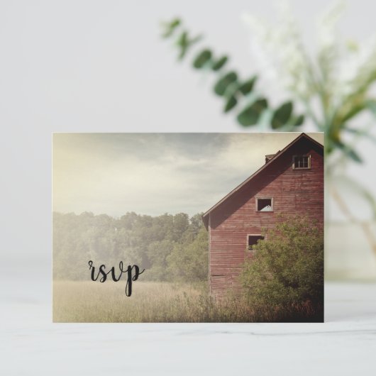 Rustic Red Barn Country Wedding RSVP Response (Staand voorkant)