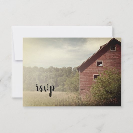 Rustic Red Barn Country Wedding RSVP Response Kaartje (Voorkant)