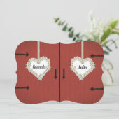 Rustic Red Barn en Daisies Country Wedding Kaart (Staand voorkant)