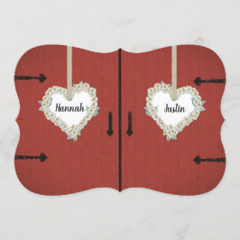 Rustic Red Barn en Daisies Country Wedding Kaart