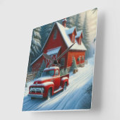 Rustic Red Barn en Truck Vierkante Klok (Hoek)