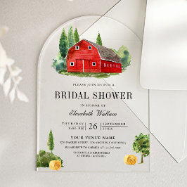 Rustic Red Barn Rural Farm Bridal Shower Acryl Uitnodigingen
