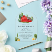 Rustic Red Barn Rural Farm Bridal Shower Acryl Uitnodigingen (Insitu (Huwelijk))