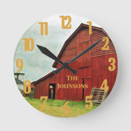 Rustic Red Barn Scene personaliseren  Ronde Klok