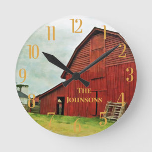 Rustic Red Barn Scene personaliseren  Ronde Klok
