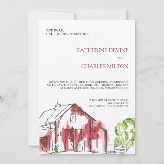Rustic Red Barn Wedding Invitation Kaart (Voorkant)
