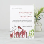 Rustic Red Barn Wedding Invitation Kaart (Staand voorkant)