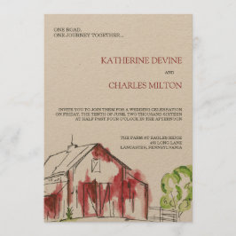Rustic Red Barn Wedding Invitation Kaart