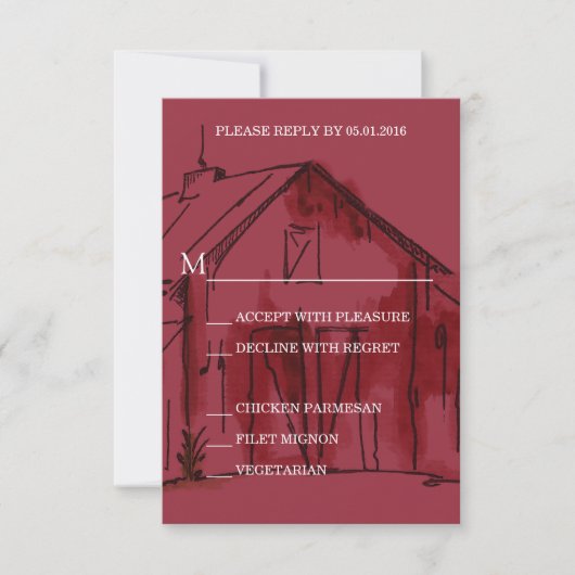 Rustic Red Barn Wedding RSVP Reply Card (Voorkant)