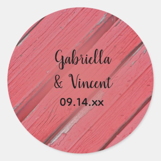Rustic Red Barn Wood Country Weddenschap Ronde Sticker (Voorkant)