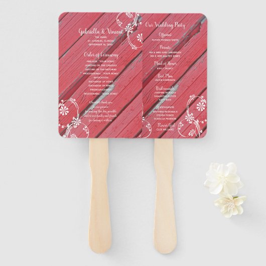 Rustic Red Barn Wood Country Wedding Programs Handwaaier (Voorkant en achterkant)