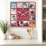 Rustic Red Barn Wood Farmhouse 12 Foto Collage Vierkante Klok<br><div class="desc">Rustic Red Barn Wood Farmhouse 12 Foto Collage Square Wall Clock. Grote,  mooie witte schuur  hout,  op maat gemaakt met de familienaam jaar heeft de klok van het muurdecor vastgezet. De perfecte houten plank zoekt elk huis of keuken.</div>