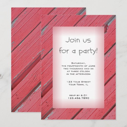 Rustic Red Barn Wood Party Kaart (Voorkant / Achterkant)