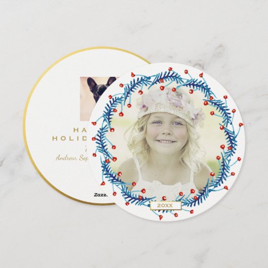 Rustic Red Berry Kerstmis Wreath Holiday Foto Feestdagenkaart (Voorkant / Achterkant)