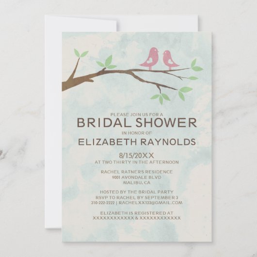 Rustic Red Bird Bridal Shower Invitations Kaart (Voorkant)