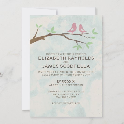 Rustic Red Bird Wedding Invitations Kaart (Voorkant)