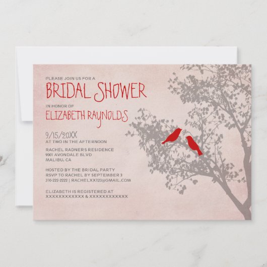Rustic Red Birds Bridal Shower Invitations Kaart (Voorkant)